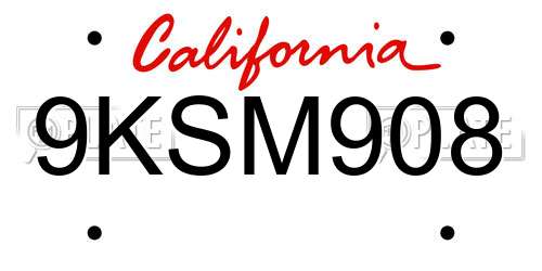 9KSM908 California License Plate