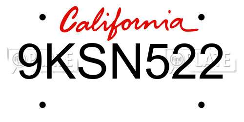 9KSN522 California License Plate