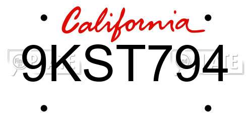 9KST794 California License Plate