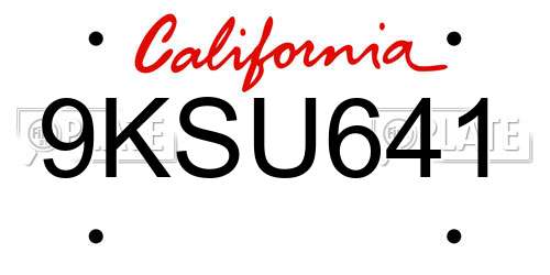 9KSU641 California License Plate