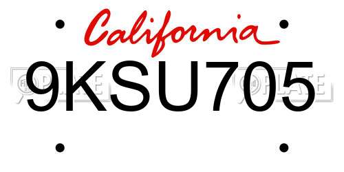 9KSU705 California License Plate