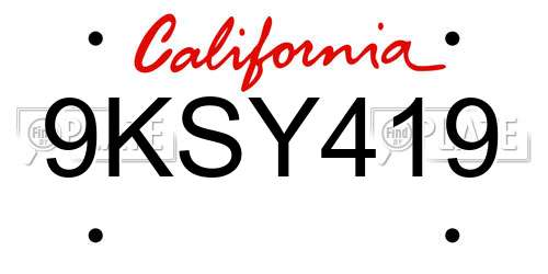 9KSY419 California License Plate