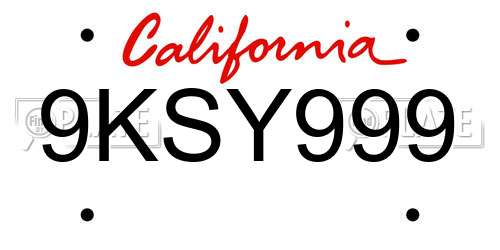 9KSY999 California License Plate