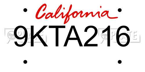 9KTA216 California License Plate
