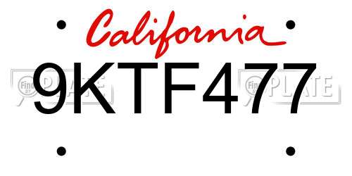 9KTF477 California License Plate