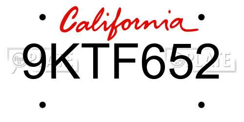 9KTF652 California License Plate