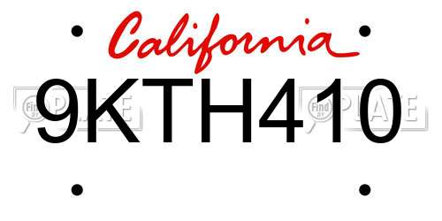 9KTH410 California License Plate