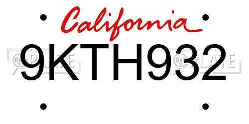 9KTH932 California License Plate
