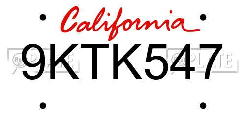 9KTK547 California License Plate