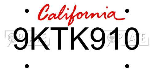 9KTK910 California License Plate