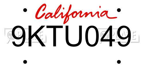 9KTU049 California License Plate