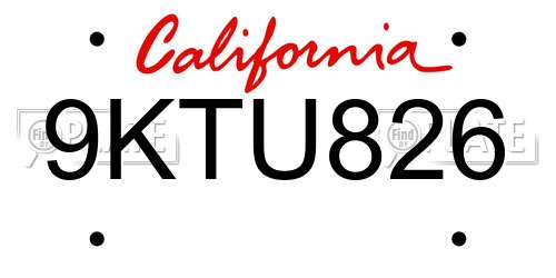 9KTU826 California License Plate