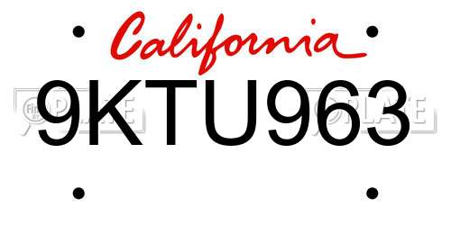 9KTU963 California License Plate