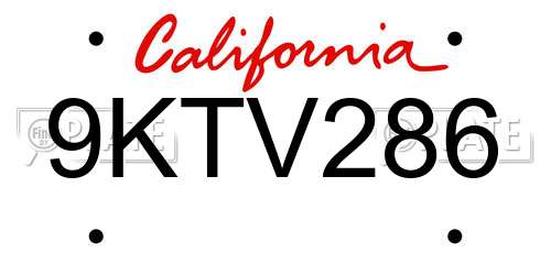 9KTV286 California License Plate