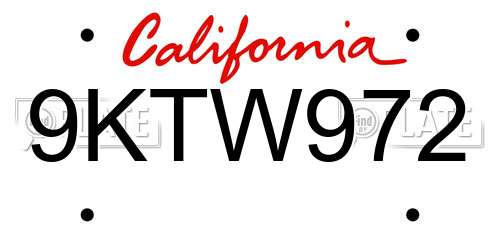 9KTW972 California License Plate