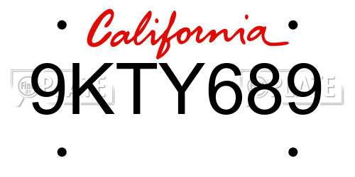 9KTY689 California License Plate