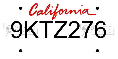 9KTZ276 California License Plate