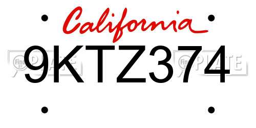 9KTZ374 California License Plate