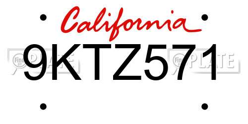9KTZ571 California License Plate