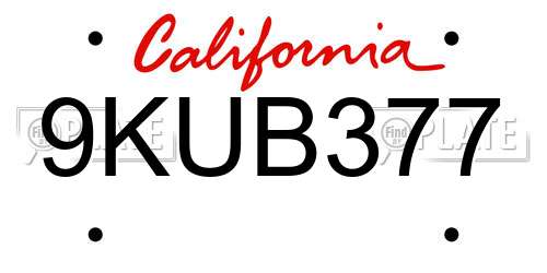 9KUB377 California License Plate