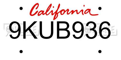 9KUB936 California License Plate