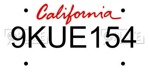 9KUE154 California License Plate