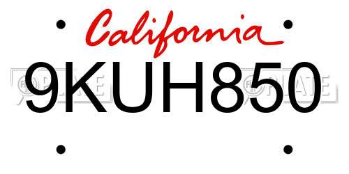 9KUH850 California License Plate
