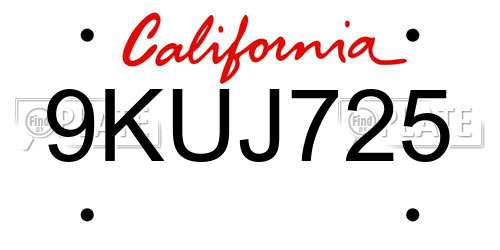 9KUJ725 California License Plate