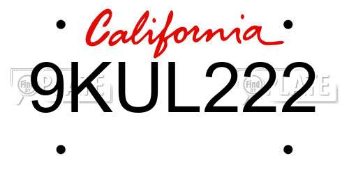9KUL222 California License Plate