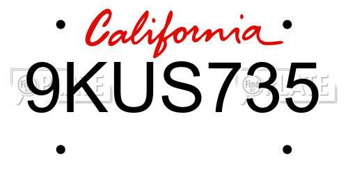 9KUS735 California License Plate