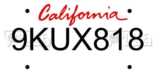 9KUX818 California License Plate