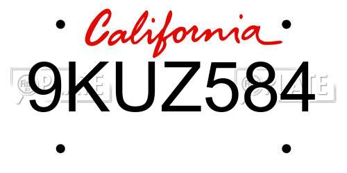 9KUZ584 California License Plate