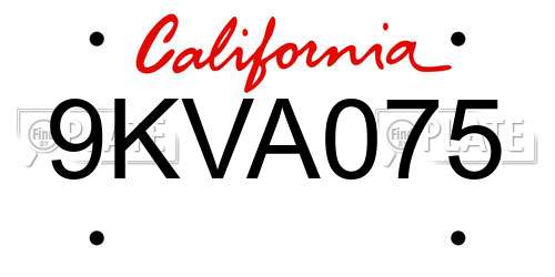 9KVA075 California License Plate