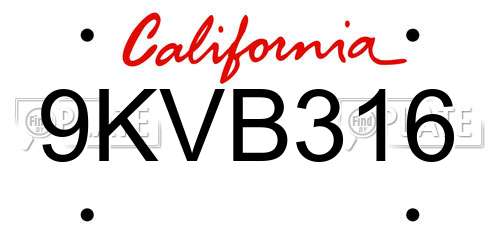 9KVB316 California License Plate