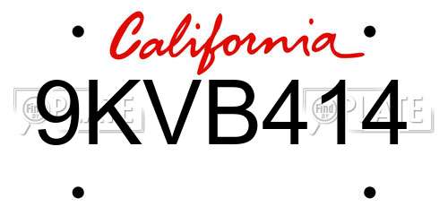9KVB414 California License Plate