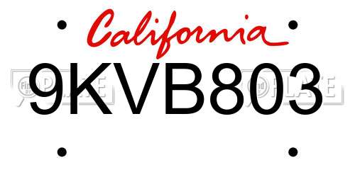 9KVB803 California License Plate