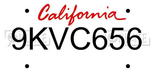 9KVC656 California License Plate