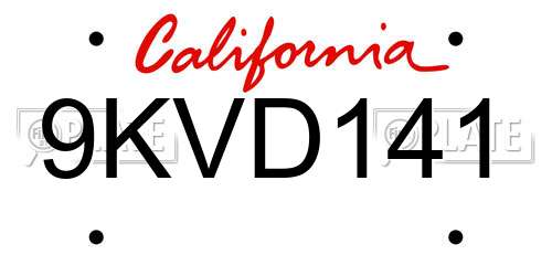 9KVD141 California License Plate