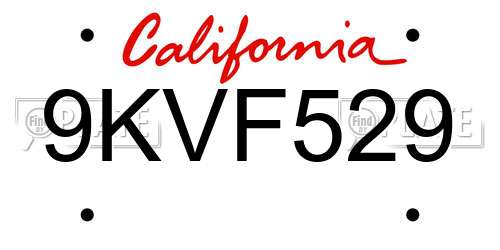 9KVF529 California License Plate