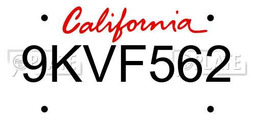 9KVF562 California License Plate