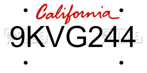 9KVG244 California License Plate