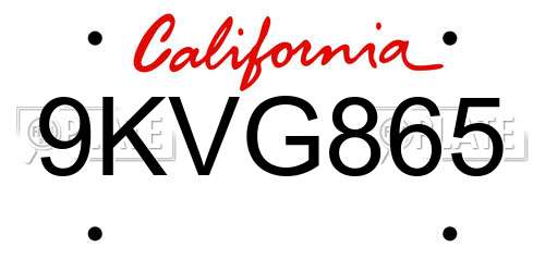 9KVG865 California License Plate