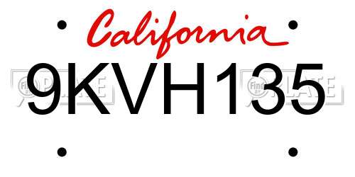 9KVH135 California License Plate