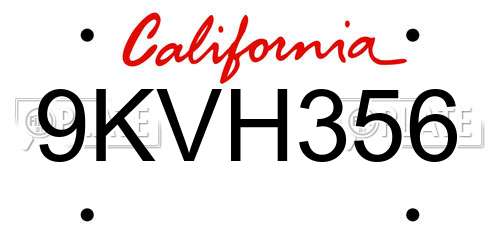 9KVH356 California License Plate