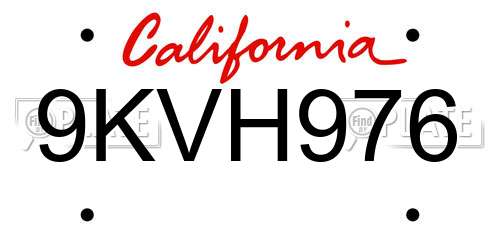 9KVH976 California License Plate