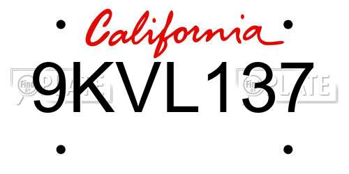 9KVL137 California License Plate