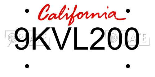 9KVL200 California License Plate