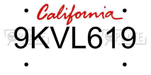 9KVL619 California License Plate