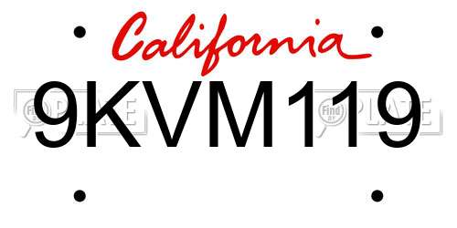 9KVM119 California License Plate