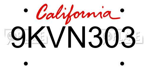 9KVN303 California License Plate